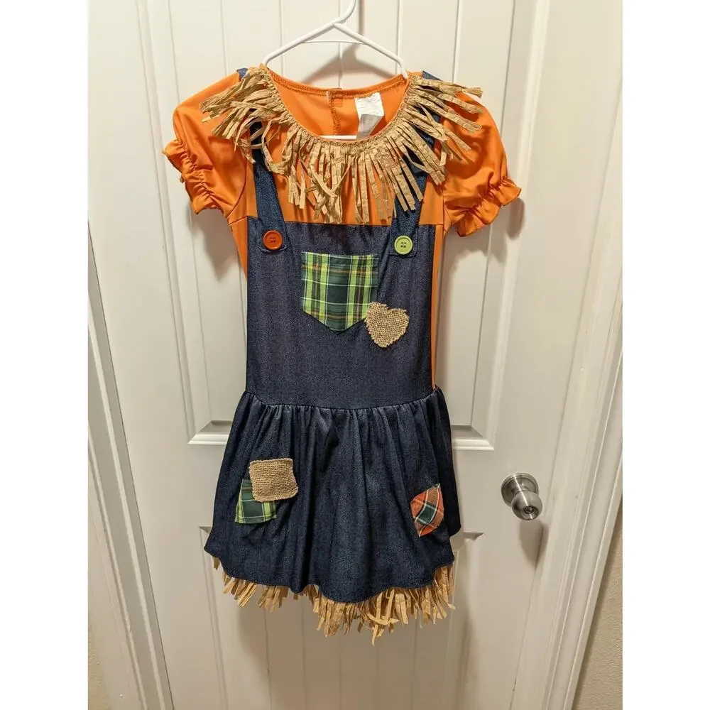 Girls L 10-12 Pumpkin Patchwork Dress Fall Festival Scarecrow Halloween Costume
